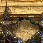 Demons Guard the base of a Chedi. Grand Palace Bangkok.
