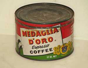 Medaglia D'Oro caffé espresso can for the S. A. Schonbrunn Co. Palisades Park, NJ