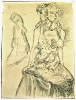 Florence Nelson -Drawings - Buxom Woman Stiffly Seated - 24x18in