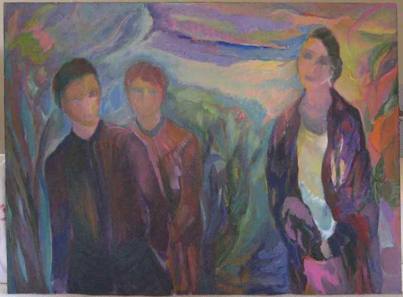 Florence Nelson - paintings: Three People Walking in the Mountains