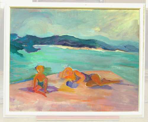 Florence Nelson paintings - Bright beach, three figures