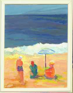 Florence Nelson paintings - Bright beach, three figures