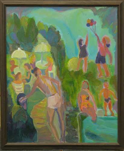 Florence Nelson paintings - Everyone Having Fun at the Pool