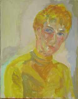 Florence Nelson - Paintings - Portrait Lady in Yellow Sweater 20x16