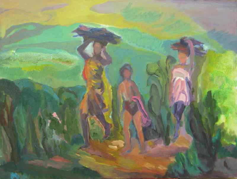 Florence Nelson - Paintings - Women Carry Produce from Fields on their Heads