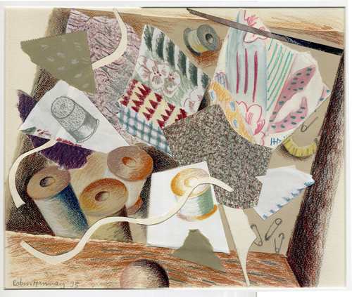 Art by Robin Hannay - Sewing Drawer (collage colored pencil)