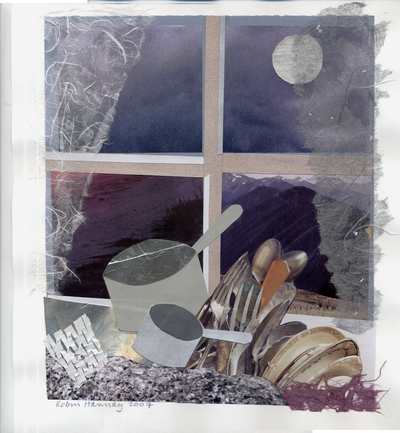 Art by Robin Hannay - Window at Night with the Dishes (Collage)