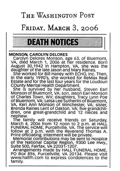 Death notice is WashPost 3Mar06