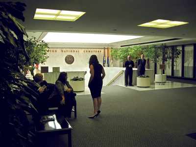 The Arlington Cemetery Admin Bldg serves as a funeral home with "family rooms"