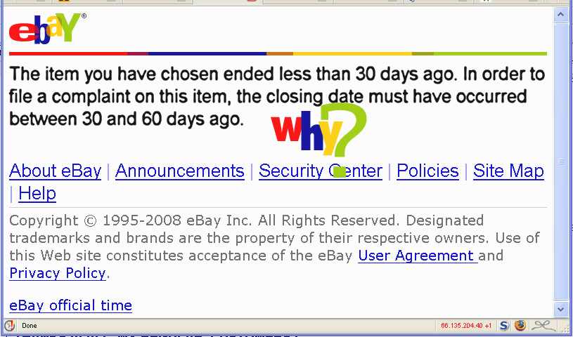 ebay blocks reporting a fraud for 30 days