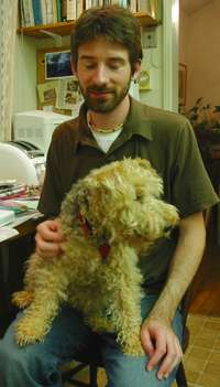 boy + dog, eyes closed