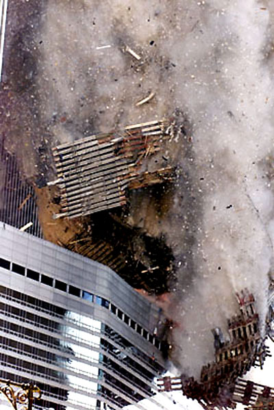 911 - WTC South Tower Collapse-Huge Chunks Fall Onto Marriott Vista hotel, 3WTC 