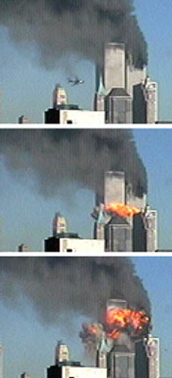911 Plane against sky flies into South Tower