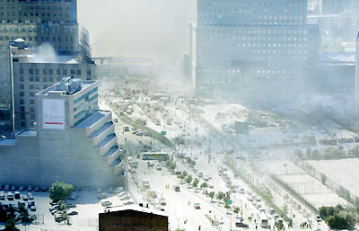 West Street looking south on the afternoon of the 9/11 attacks.