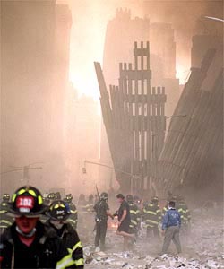 NYFD firemen at The Pile, ground zero of World Trade Center collapse.