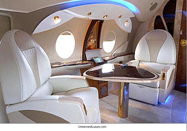 Corporate jet interior - lounge area.