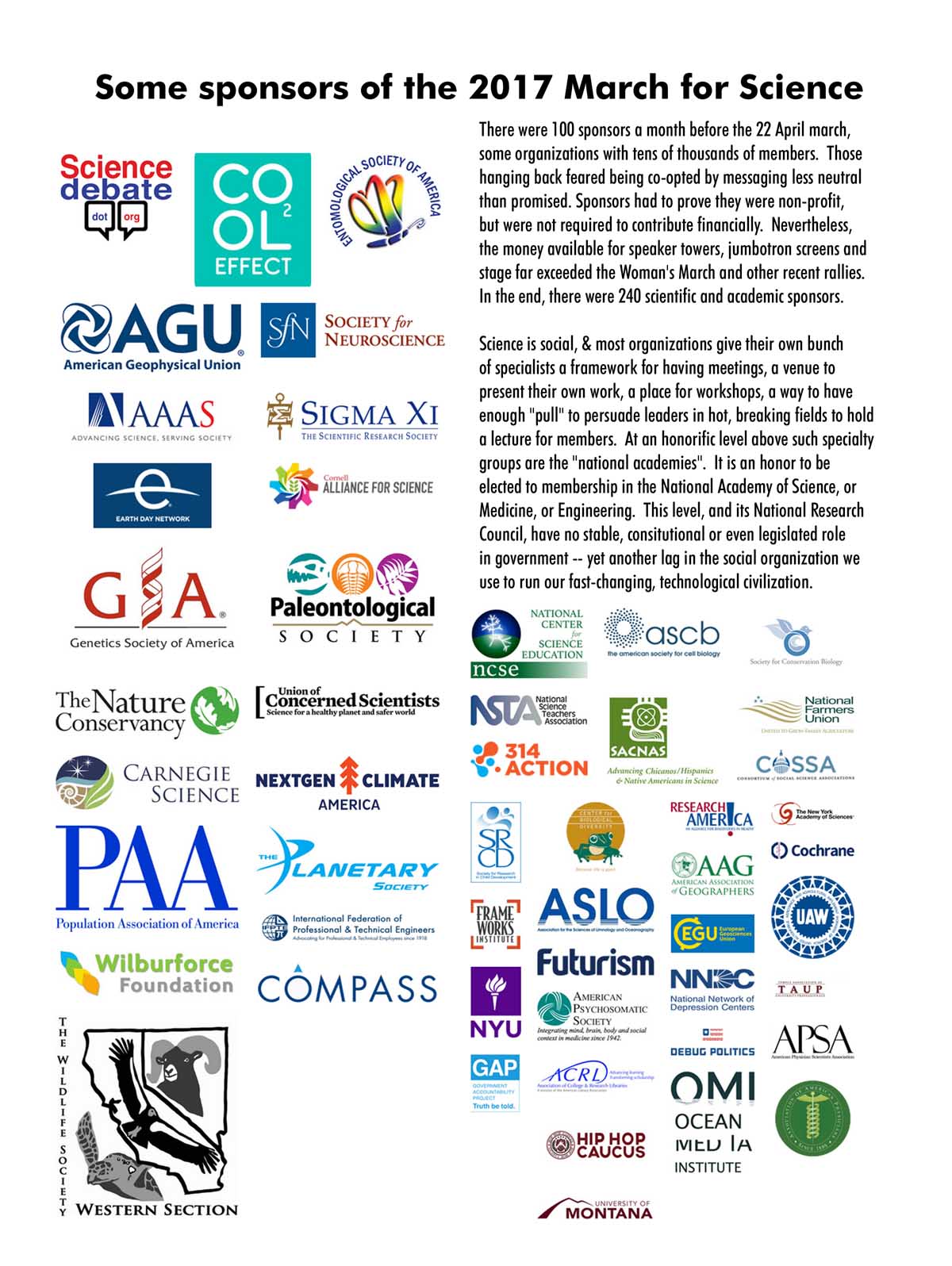 Civic society marched for rational care of us all, of our destiny -- no corporate sponsors, no political parties. March for Science had 240 sponsors.