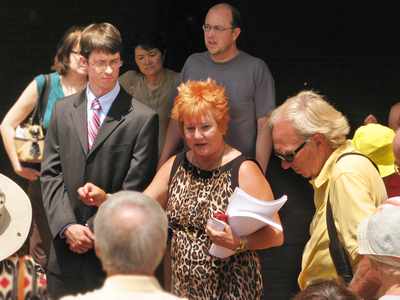 Tom Pratt, MoveOn organizer, with Sen Webb staffers Gwen Sigda and Matt Lucas