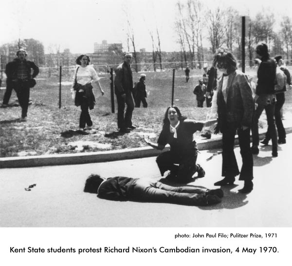 Kent State 4 May 1970 - Protest against Nixon's Cambodian invasion Kent State, photo Paul Filo 4 May 1970