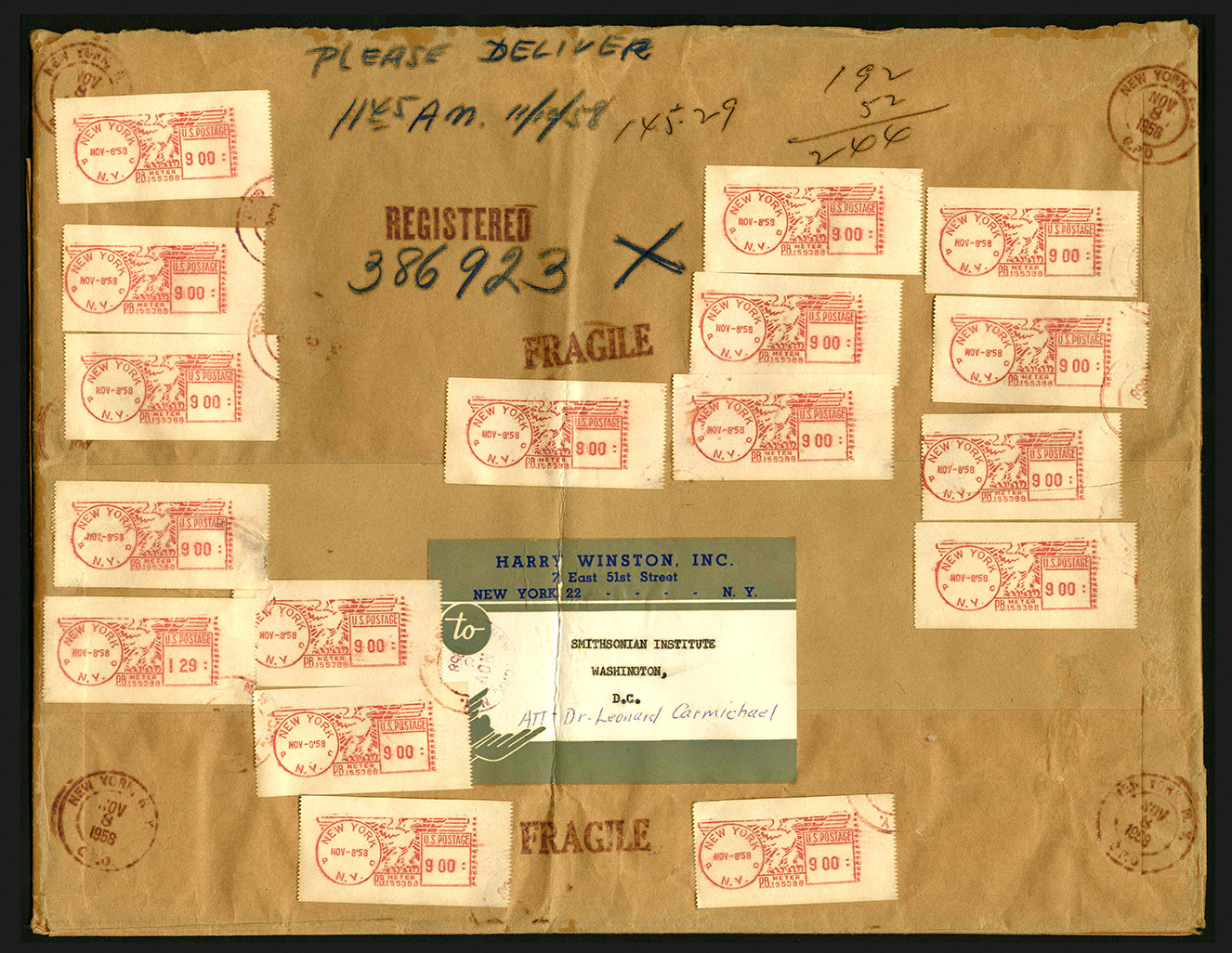 Hope Diamond package wrapper, 8Nov1958