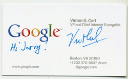 Vint Cerf's card from Google 2012